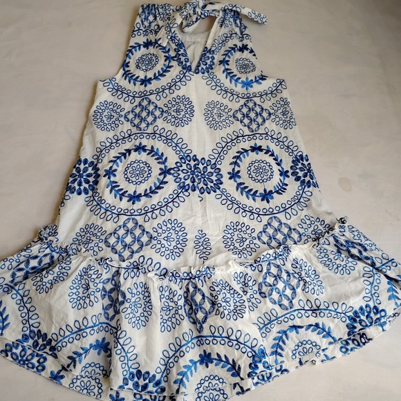 Trina Turk Dress‎ Small Kori Ruffled Embroidered Mini Flouce Bow Cottage Boho - Picture 11 of 15